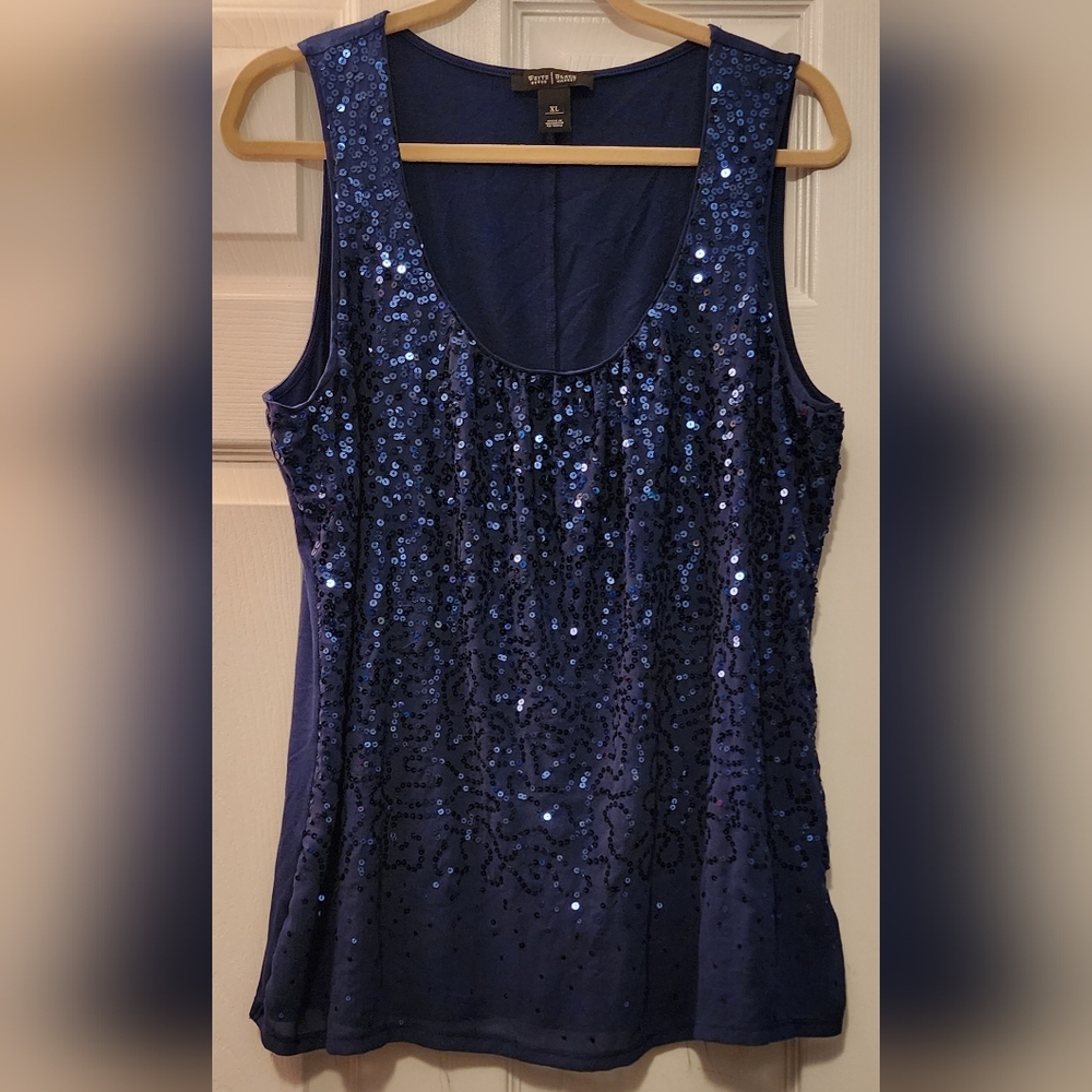 White House Black Market Sequin Tank Top • Navy Blue • Size XL